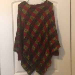 Akira red, yellow, and black plaid poncho